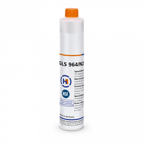 ELKALUB GLS 964/N2 special-grease in a white 100 g cartridge with orange cap. An NSF and an H1-certified logo are printed on the label.