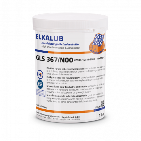 ELKALUB GLS 367/N00 Grease for the food industry in a white 1 kg plastic can. An NSF and an H1-certified logo are printed on the label.